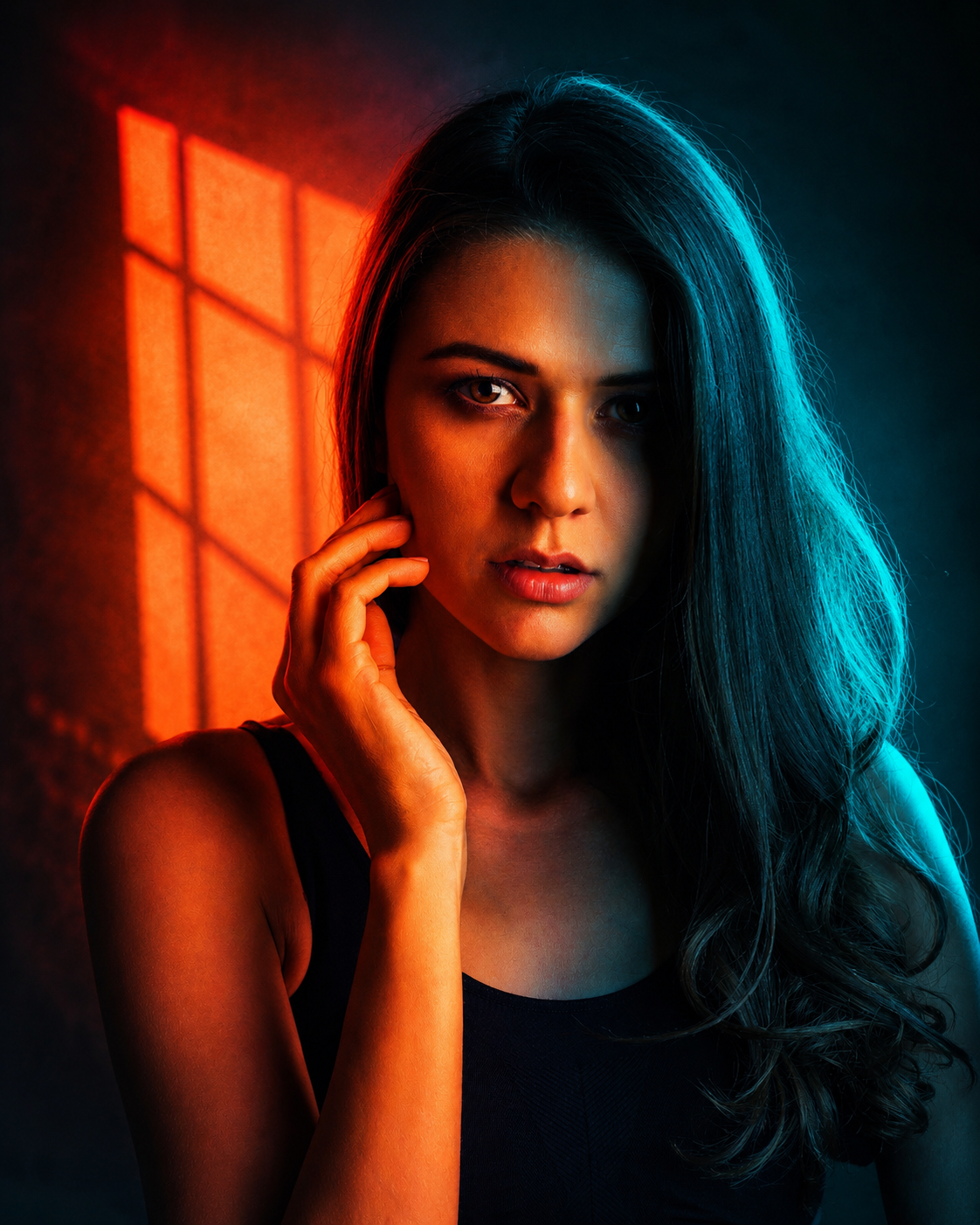 32 Cinematic Neon Window Light Portrait - Image 1