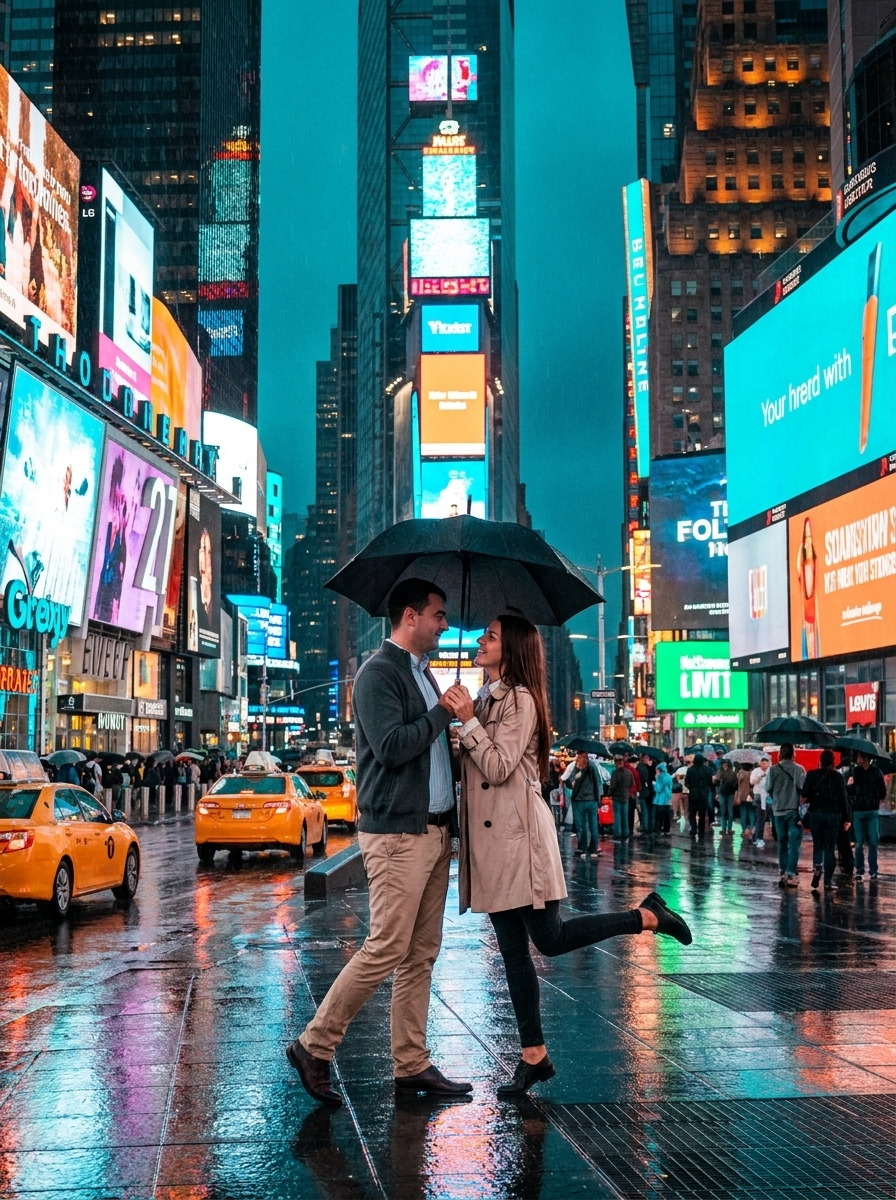 107 Rainy Times Square Couple – Cinematic AI Photo - Image 1