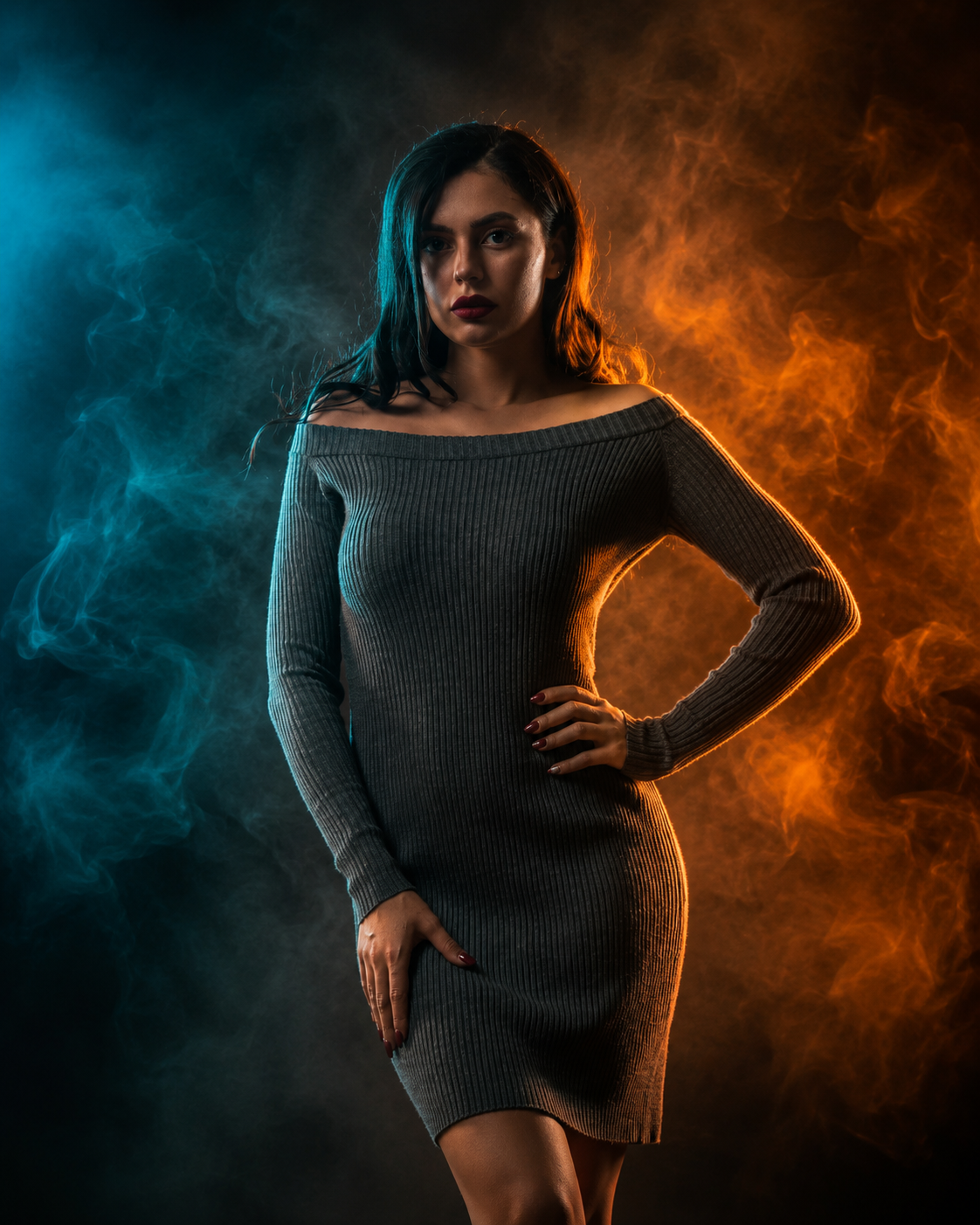 59 Cinematic Teal & Orange Smoke Editorial Portrait - Image 1